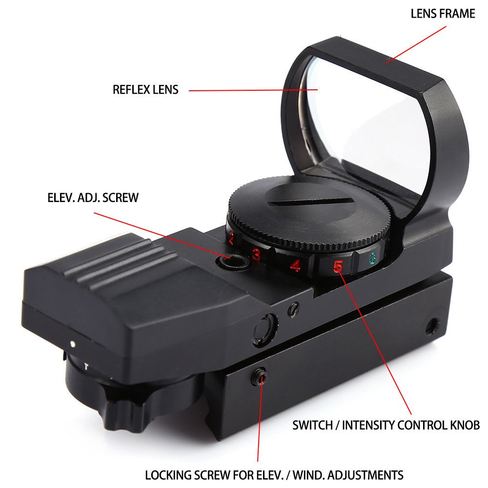 AceZone Reflex Sight Red Green Dot Airsoft Optic Holographic Tactical Riflescope 4 Reticles With 20mm Mount Rails,Black