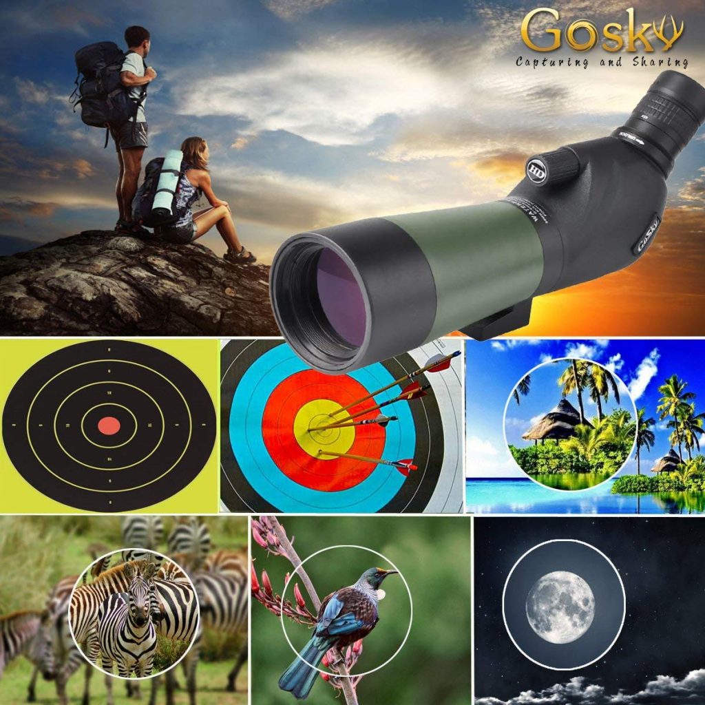 Gosky 20-60x60 HD Spotting Scope with Tripod, Carrying Bag and Scope Phone Adapter - BAK4 45 Degree Angled Eyepiece Telescope for Target Shooting Hunting Bird Watching Wildlife Scenery