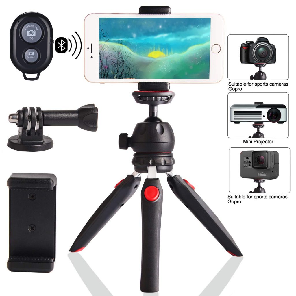 Regetek Camera Tripod with Wireless Remote, Phone GoPro Mount,Mini Tabletop Travel vlogging Tripod Stand for Phone Webcam,GoPro Action Cam/DSLR Canon Nikon Sony